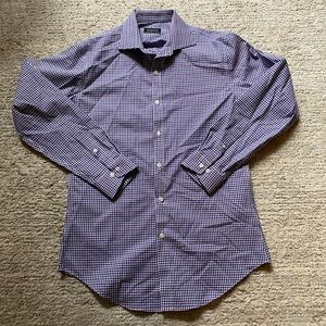Esquire Performance Slim Fit Blue and Red Button Down Shirt Size 15 1/2 32/33